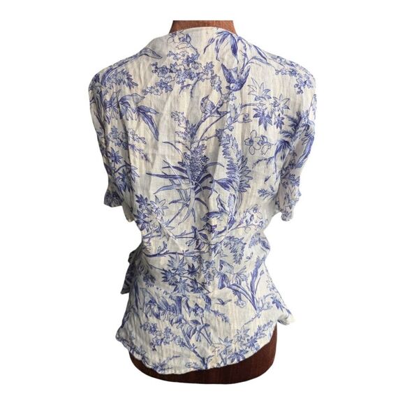💯 linen toile Peplum wrapover blouse sz S - Picture 3 of 12